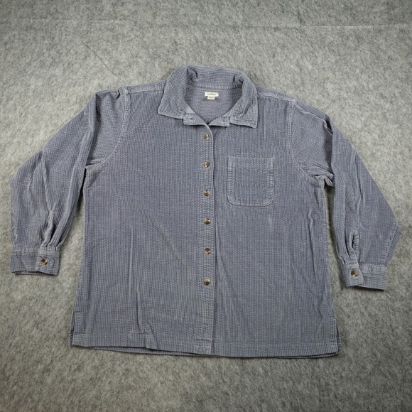 L.L. Bean Tops - LL Bean Top Women Large Blue Corduroy Button Front Long Sleeve Cotton Shacket